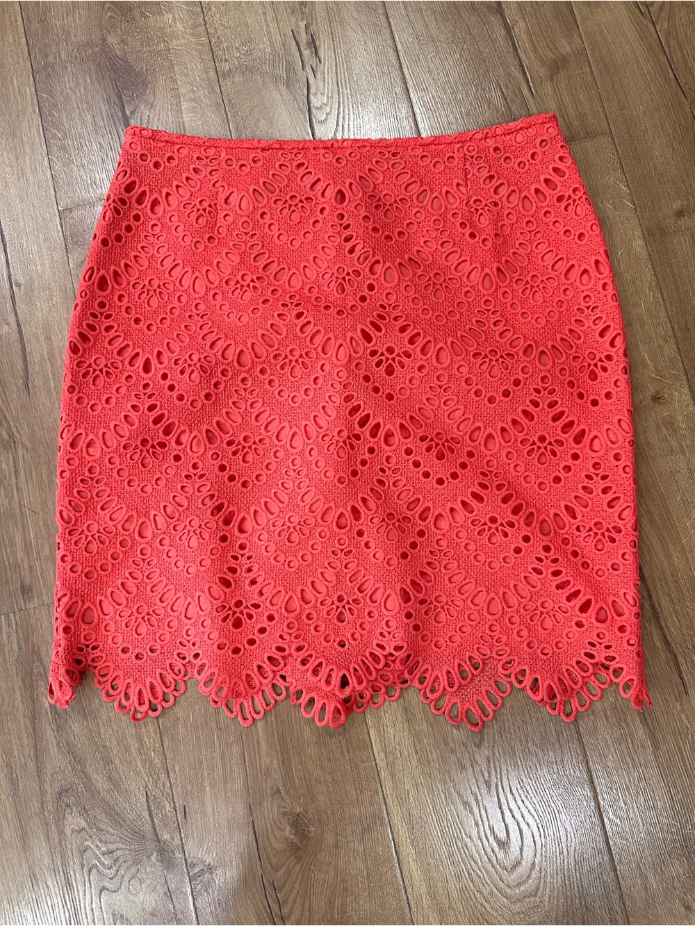Eyelet Lace Mini Skirt in Coral
